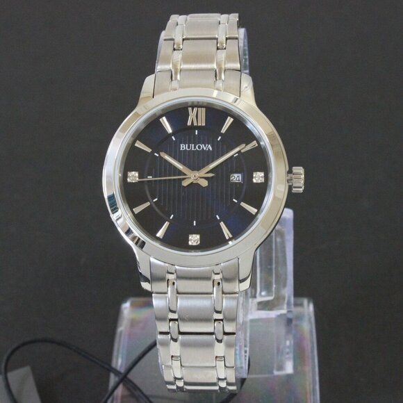 Bulova Classic Diamond Accent Ladies Watch Stainless Deep Blue Dial 32mm - Picture 3 of 14